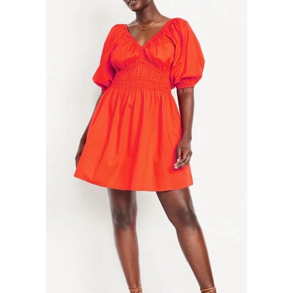Old Navy Waist Defined V-Neck Mini Dress Orange